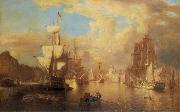 Thomas Pakenham Dublin harbour with the domed Custom House in the background oil painting